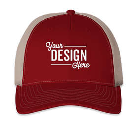 Richardson Five-Panel Snapback Trucker Hat - Color: Cardinal / Tan