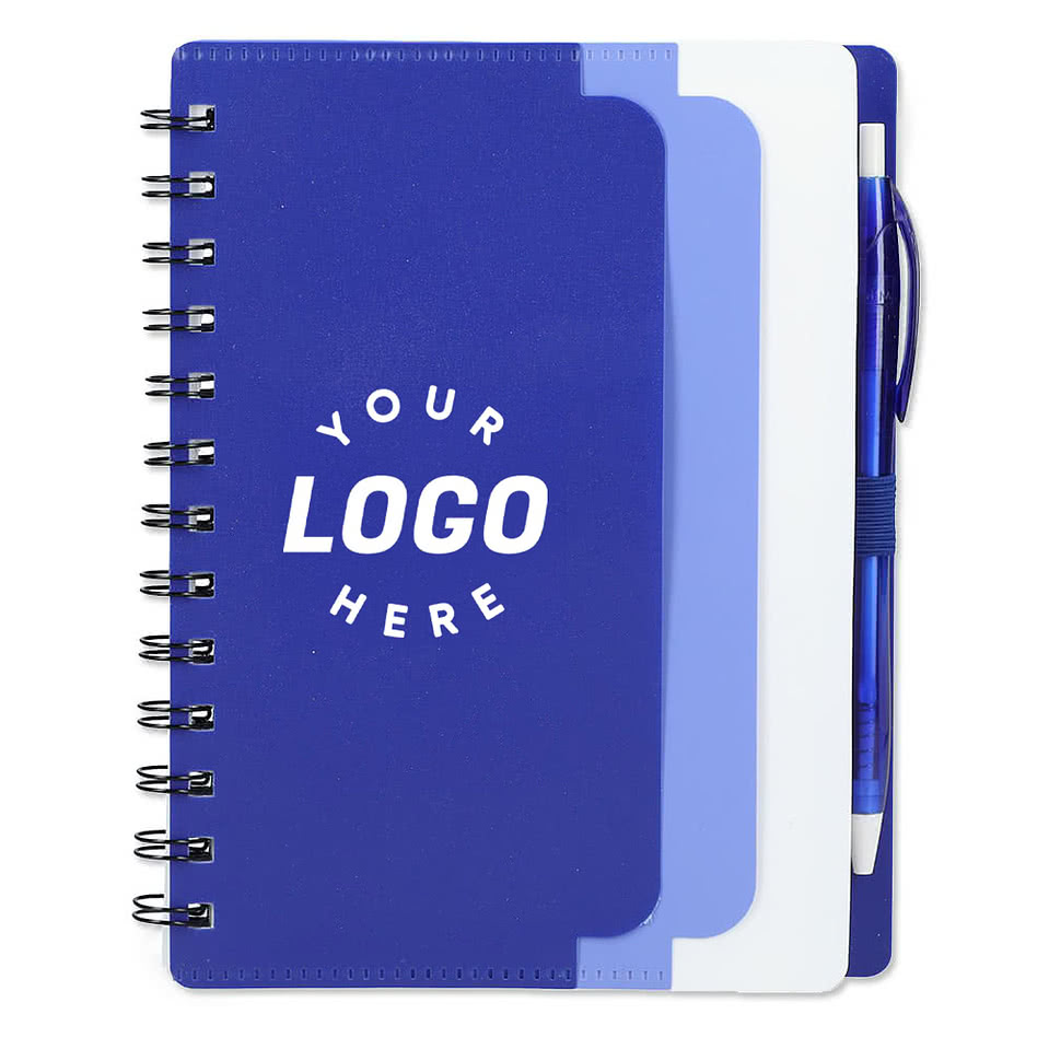 Recycled Soft Cover Dual Pocket Spiral Notebook with Pen