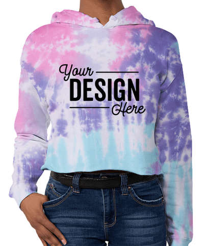 Tie-Dye Women's Cropped Pullover Hoodie - Cotton Candy