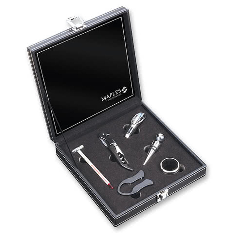 Laser Engraved Chrysalis 6 Piece Wine Accessory Set in Black