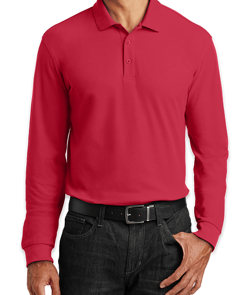 Port Authority Lightweight Classic Pique Long Sleeve Polo - Printed in Rich Red