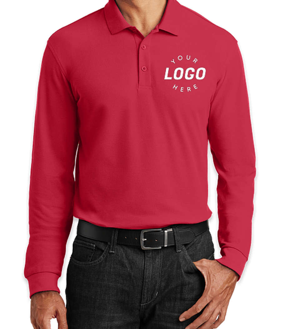 Port Authority Lightweight Classic Pique Long Sleeve Polo - Printed in Rich Red