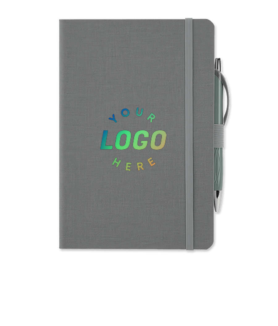Full Color Crosshatch Soft Cover Notebook with Pen in Heather Gray