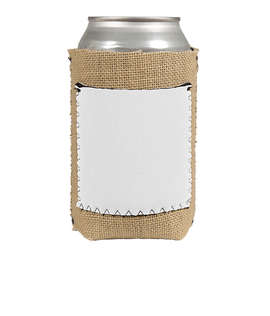 Full Color Burlap Can Cooler with Neoprene Pocket - Color: White