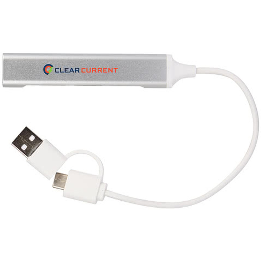 Recycled Aluminum 4-Port USB-A and USB Type-C Hub in Silver