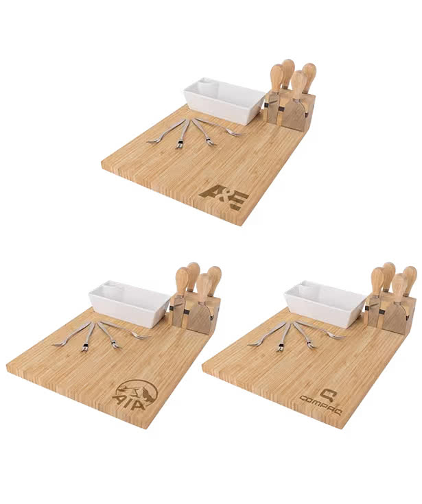 Laser Engraved Charcuterie Board with Bowl, Cheese Utensils, & Forks