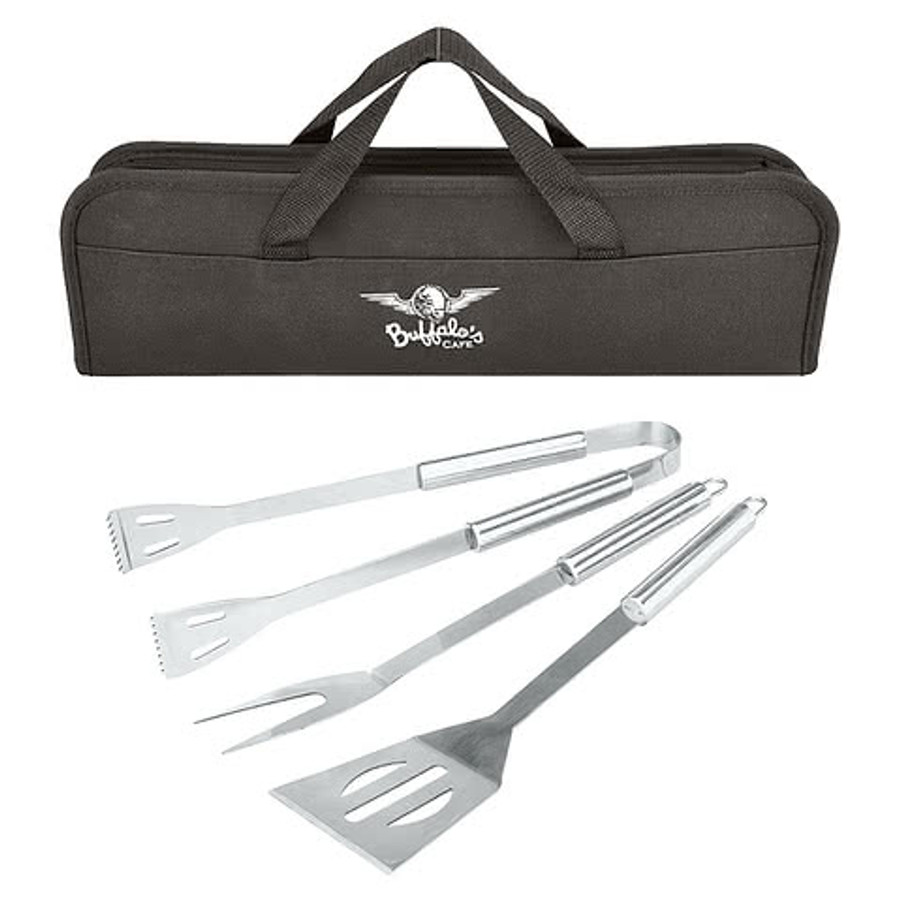 3-Piece BBQ Set with Zippered Case in BLACK
