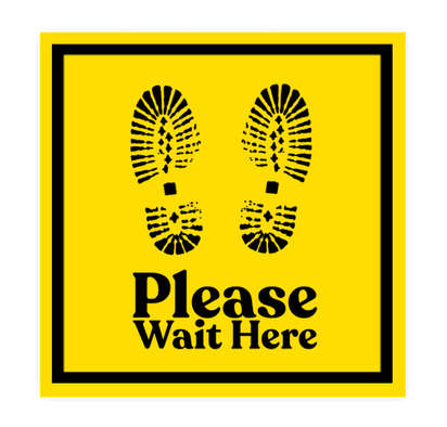 Wait Here 12" Square Floor Decal - Yellow / Black