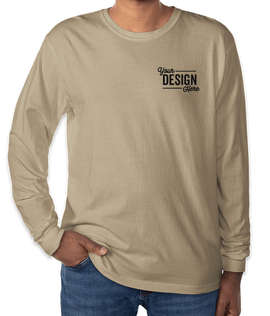 Comfort Colors 100% Cotton Long Sleeve T-Shirt - Embroidered - Color: Sandstone