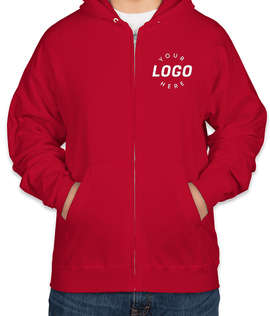 Hanes EcoSmart 50/50 Zip Hoodie - Screen Printed - Color: Deep Red