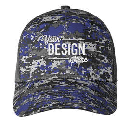 Port Authority Digital Camo Snapback Trucker Hat - Color: Patriot Blue Digi / Grey Steel