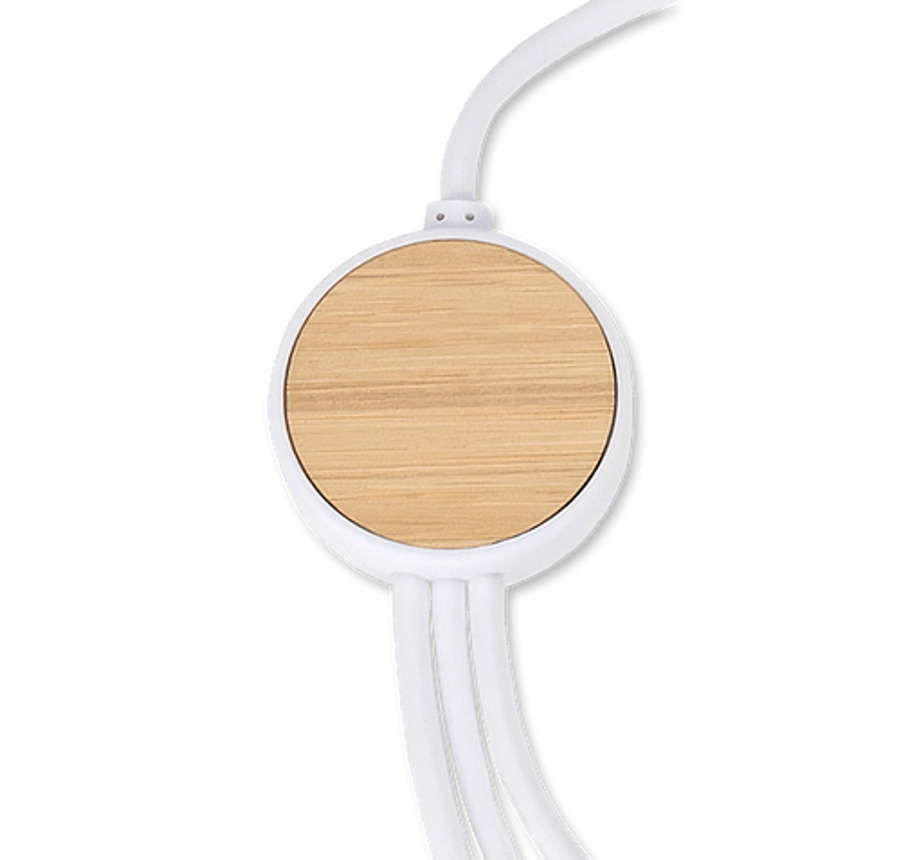 Bamboo 3-in-1 39" Charging Cable in White