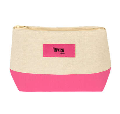 Zippered Pouch with Color Accent - Natural / Pink