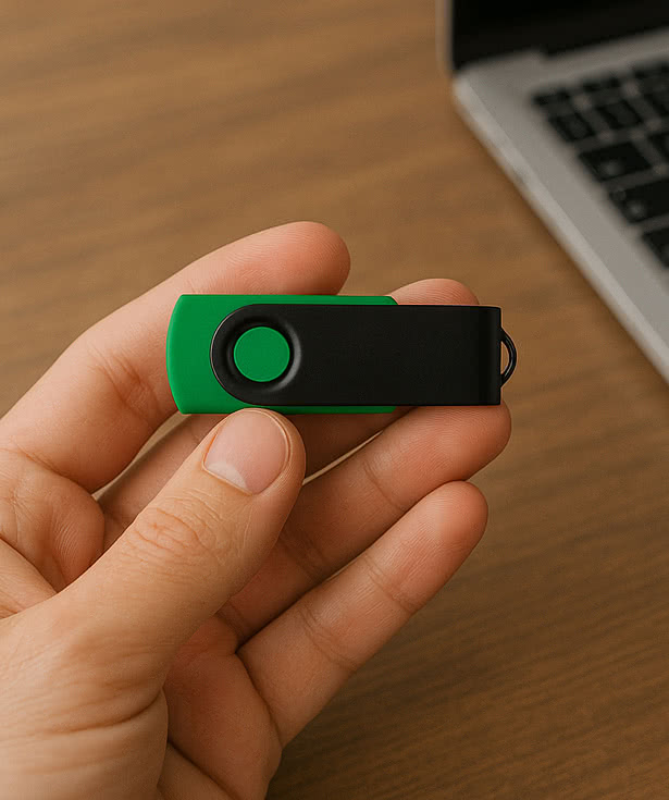 Full Color Black Matte Swivel USB Flash Drive 16GB