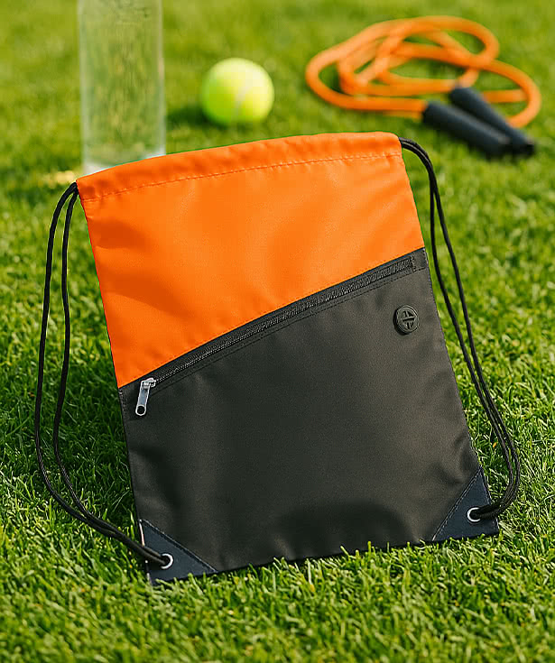 Full Color Two-Tone Zippered Drawstring Bag