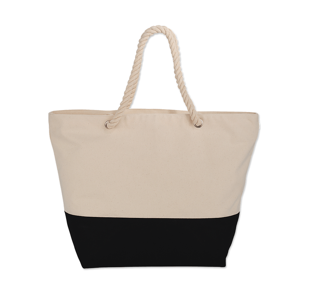 Full Color Large Cotton Canvas Zippered Rope Tote Bag-default