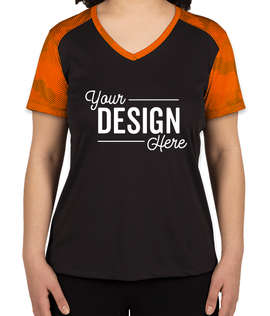 Sport-Tek Women's CamoHex Colorblock Performance Shirt - Color: Black / Neon Orange