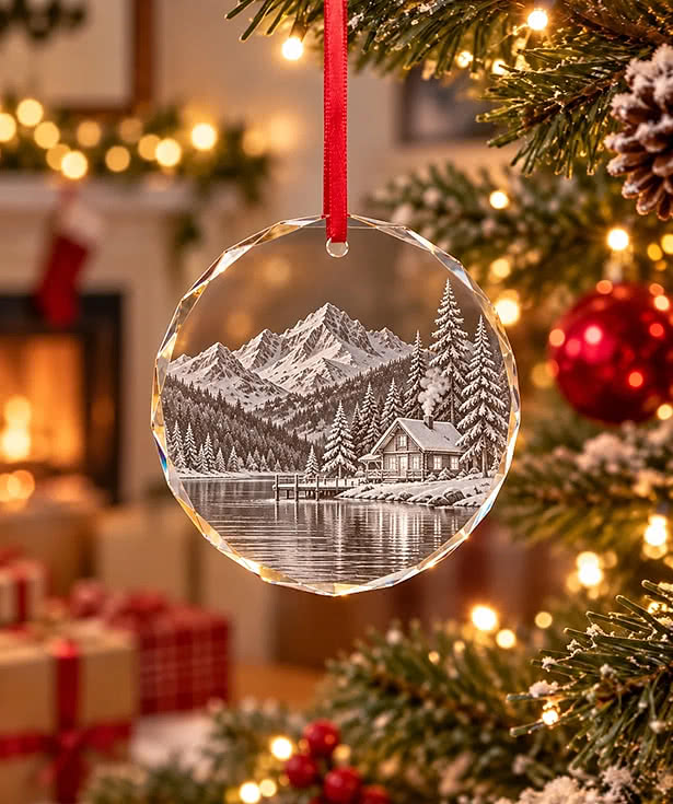 Laser Engraved 3" Glass Circle Ornament