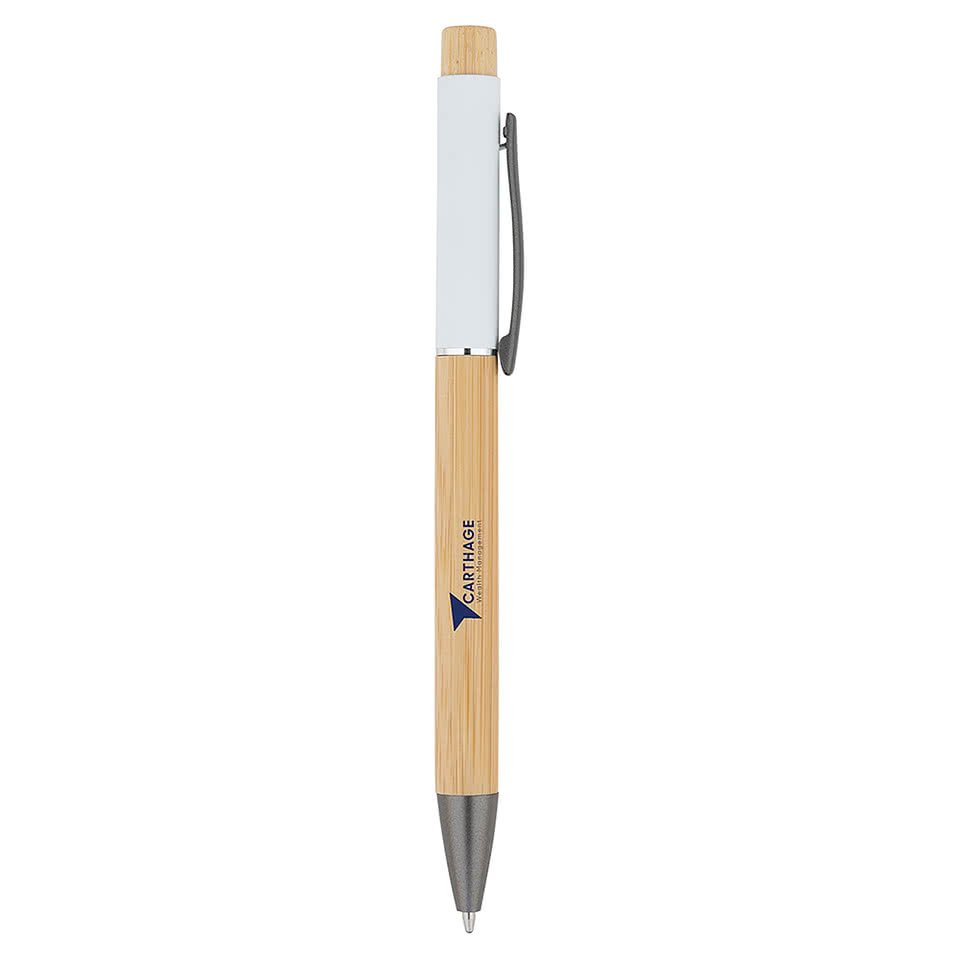 Laser Engraved Bamboo Barrel Ballpoint Pen with Gunmetal Clip (black ink)