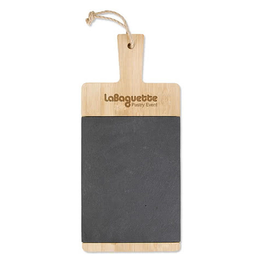 Laser Engraved Bamboo and Slate Charcuterie Cutting Board in Wood Color