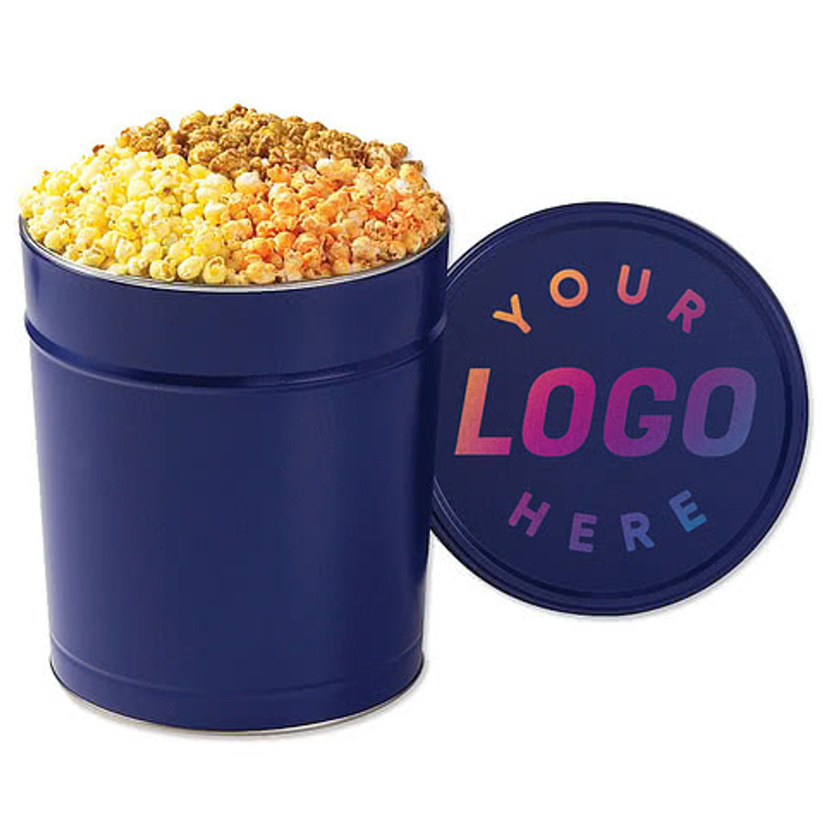 Full Color 3.5 Gallon 3-Way Popcorn Tin in White