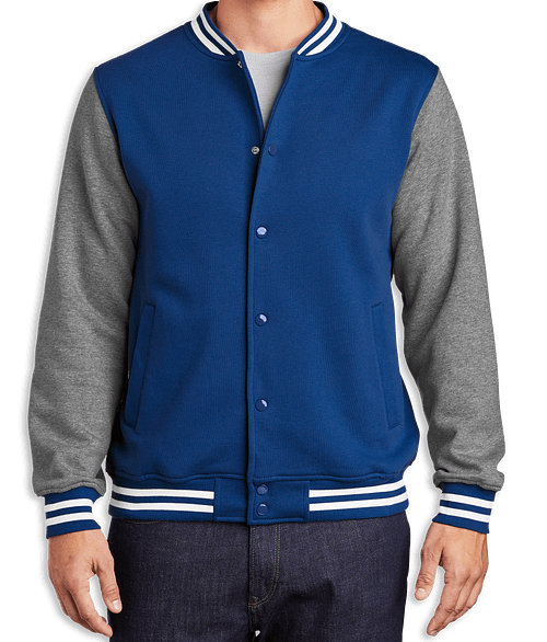 Sport-Tek Letterman Fleece Jacket - Printed in True Royal / Vintage Heather