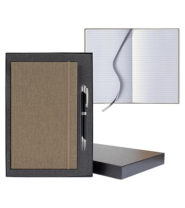 Castelli Debossed Linen Banded Medio Lined Hard Cover Notebook Gift Set