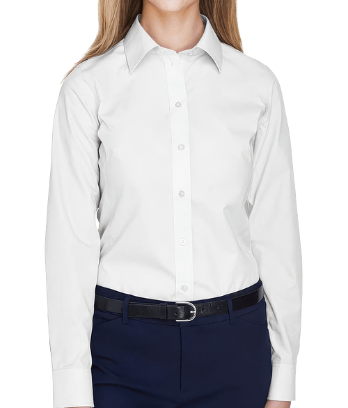 Devon & Jones Women's Crown Collection Broadcloth Woven Dress Shirt - Embroidery in White