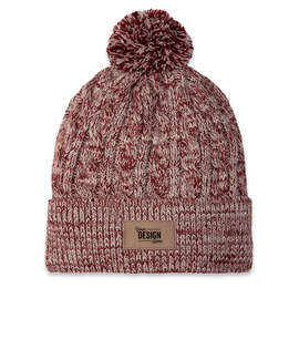 Ahead Aspen Pom Pom Beanie with Tan Rectangle Patch - Color: University Bordeaux / Ivory