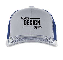 Pacific Headwear Contrast Stitch Snapback Trucker Hat - Color: Heather Grey / Royal / Heather Grey
