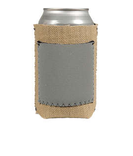 Full Color Burlap Can Cooler with Neoprene Pocket - Color: Grey