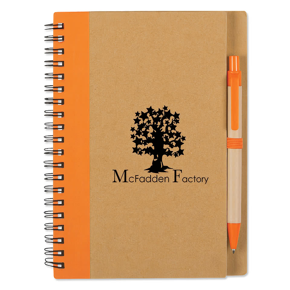 Eco-Inspired Hard Cover Spiral Notebook with Pen