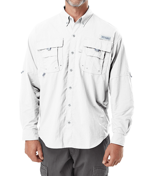 Columbia Bahama II Performance Long Sleeve Fishing Shirt - Embroidered in White