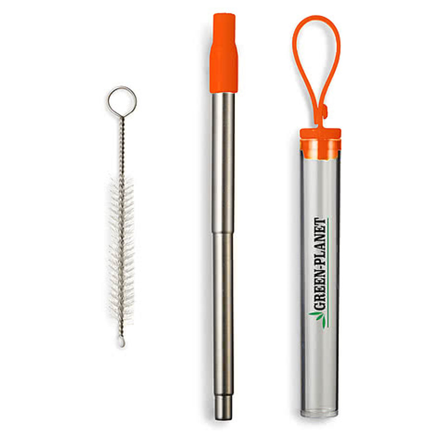 Festival Telescopic Reusable Drinking Straw Kit in ORANGE