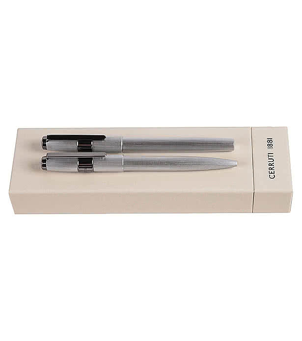 Cerruti 1881 Block Brushed Ballpoint & Rollerball Pen Set