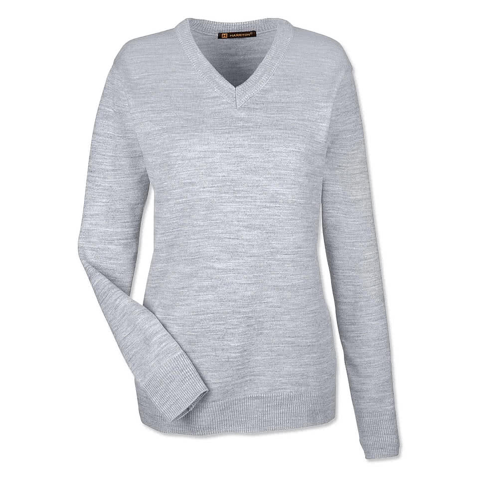 Harriton Women's Pilbloc Jersey Knit V-Neck Sweater - Printed