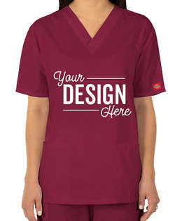 Dickies Women's V-Neck Scrub Top - Color: Wine