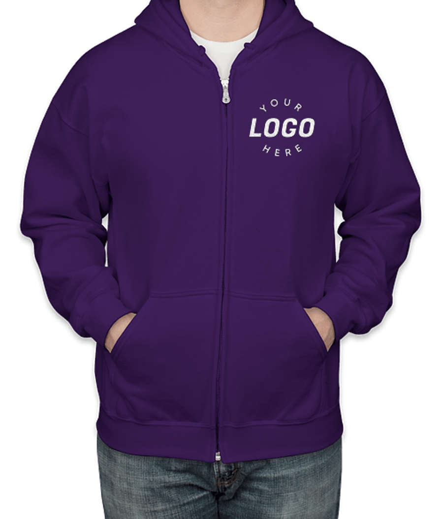 Gildan Midweight 50/50 Zip Hoodie - Embroidered in Purple