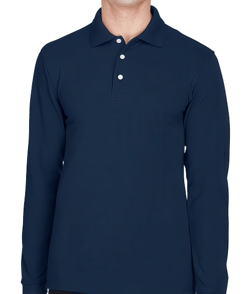Harriton Easy Blend Long Sleeve Pique Polo - Embroidered in Navy