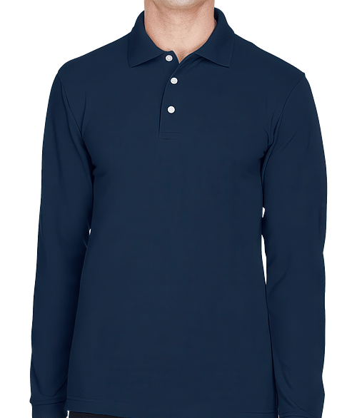 Harriton Easy Blend Long Sleeve Pique Polo - Printed in Navy