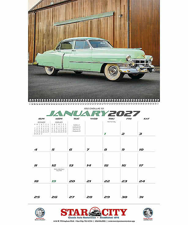 Full Color Classic Cars Spiral Wall Calendar