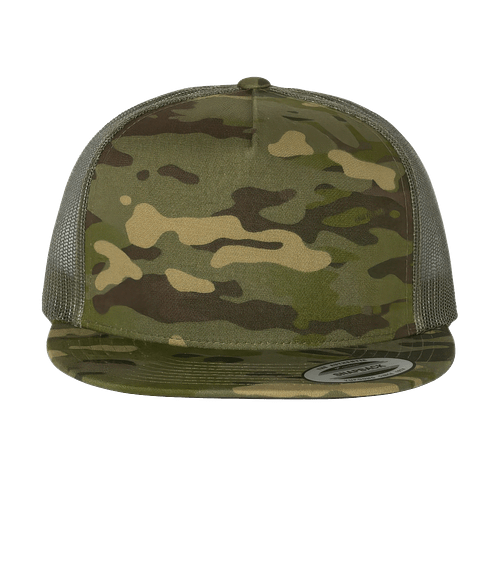 Yupoong Five Panel Classic Snapback Trucker Hat in Multicam Tropic/Green