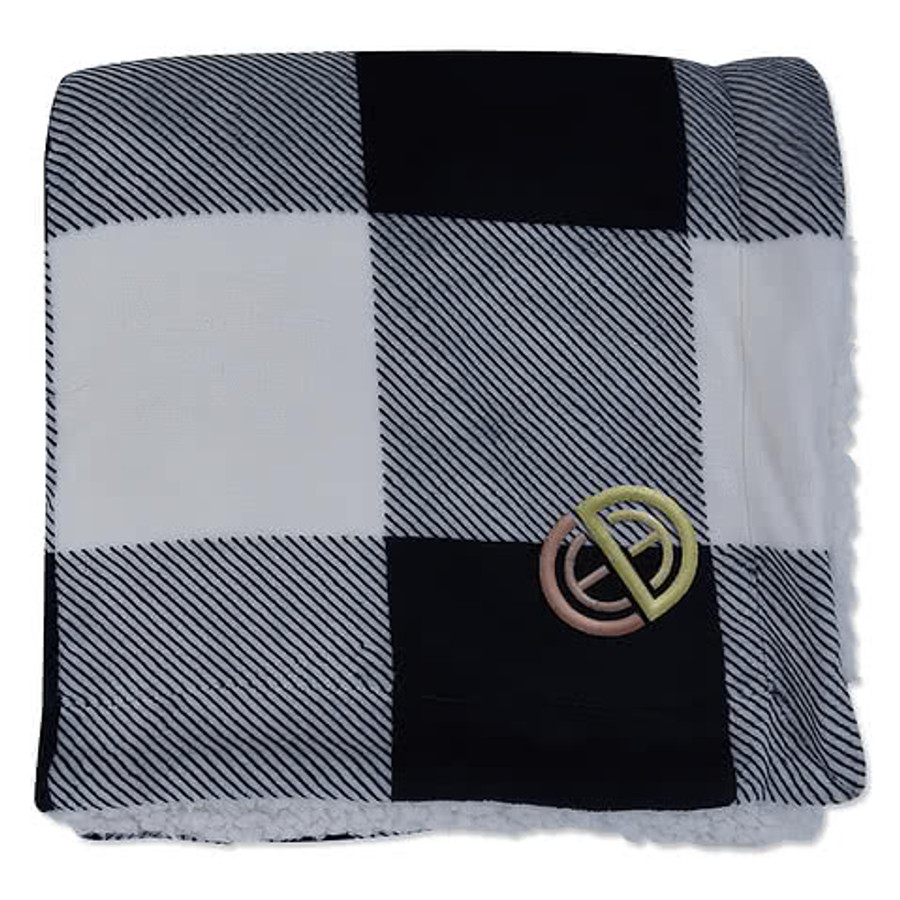 Buffalo Plaid Sherpa Blanket in Black with Red