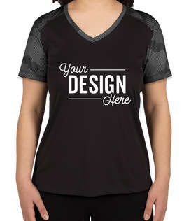 Sport-Tek Women's CamoHex Colorblock Performance Shirt - Color: Black / Iron Grey
