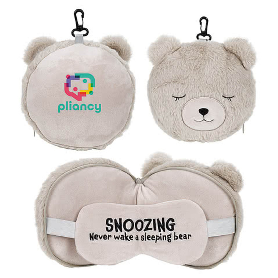 Full Color Comfort Pals Bear 2-in-1 Pillow Sleep Mask in Light Brown