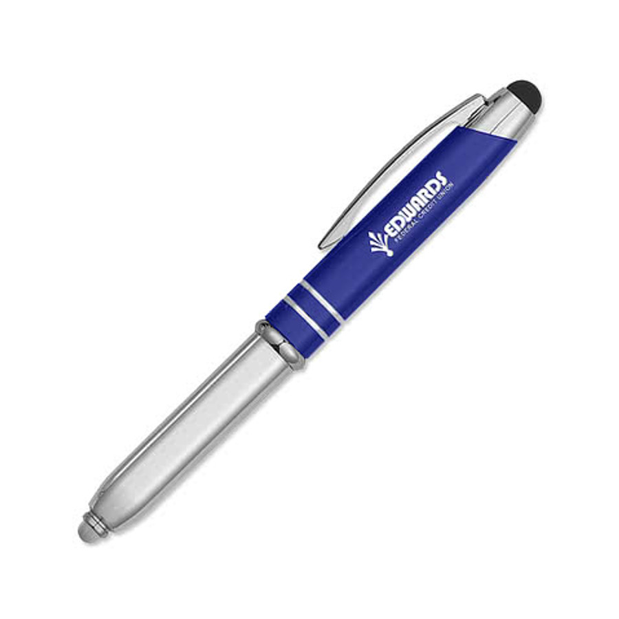 Laser Engraved 3-in-1 Aluminum Flashlight Stylus Pen (black ink) in Black
