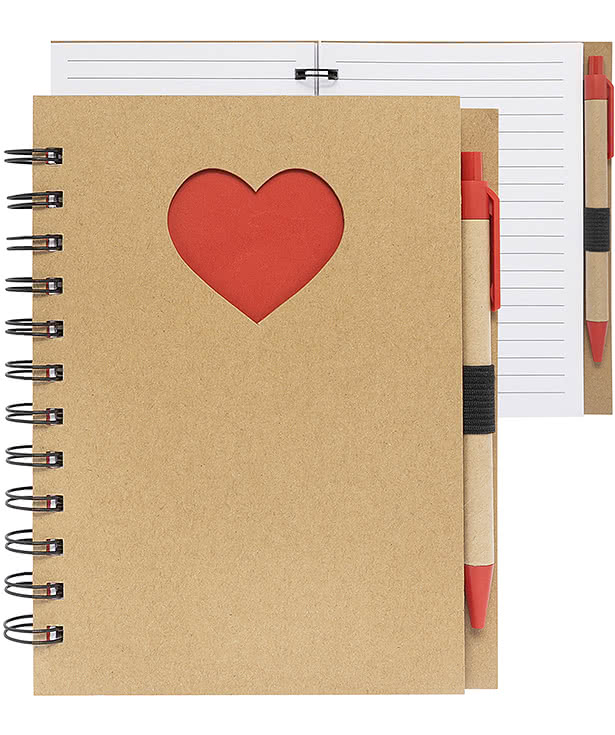 Heart Die Cut Hard Cover Spiral Notebook with Pen