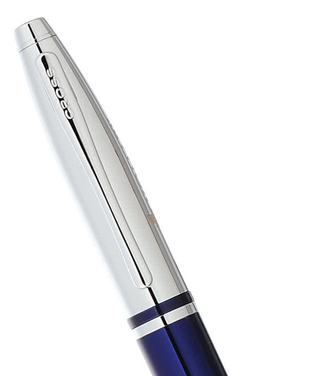 Laser Engraved Cross Calais Chrome Blue Ballpoint Pen (black ink)