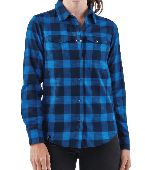 Stormtech Women's Logan Snap Front Plaid Long Sleeve Shirt in Royal Plaid