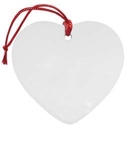 Full Color Heart Ceramic Ornament - Color: White with Red Cord